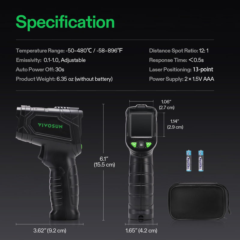 [Australia - AusPower] - VIVOSUN VPD Thermometer, Handheld Environmental Monitor, Precision Infrared Laser Thermometer Gun with Adjustable Emissivity, Leaf VPD and Temperature Monitoring for Plants, Grow Tents, HVAC 