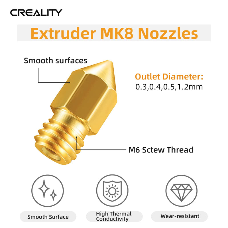 Creality Ender 3 Extruder MK8 Nozzles Kit with 10Pcs 3D Printer Nozzles 5Pcs Nozzle Cleaners 1Pcs Open Nozzle Wrench for Ender 3 Series/Ender 5 Series/Ender-6/CR-10/CR-6 Series