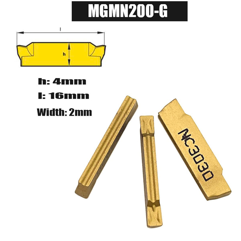 [Australia - AusPower] - GBJ MGMN200-G 10pcs Tin Coated Carbide Grooving Inserts 2mm Wide Grooving Carbide Inserts Lathe Cutters for MGEHR/MGIVR Lathe Grooving Cut-Off Tool 10pcs MGMN200-G 