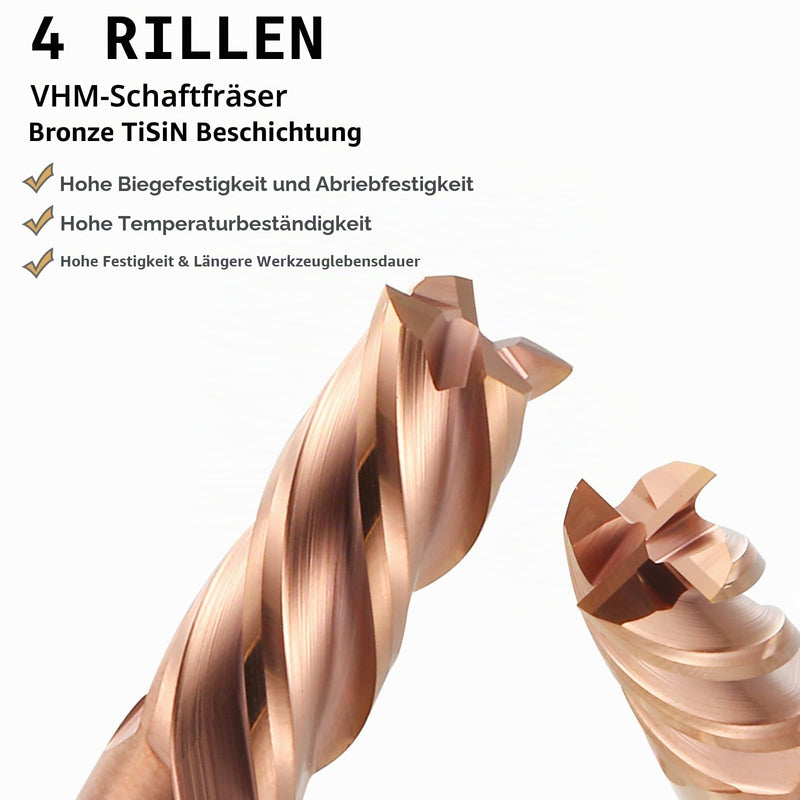 2 mm CNC End Mill Carbide 4 Cutting Edges 5 Pieces TiSiN Coat Spiral Cutter Bit Solid Carbide Drill Bits with 4 Grooves, 55 HRC Cutting End Mill Set Drill Bit for Aluminium Alloy, Steel, Copper D2x6xD4x50L