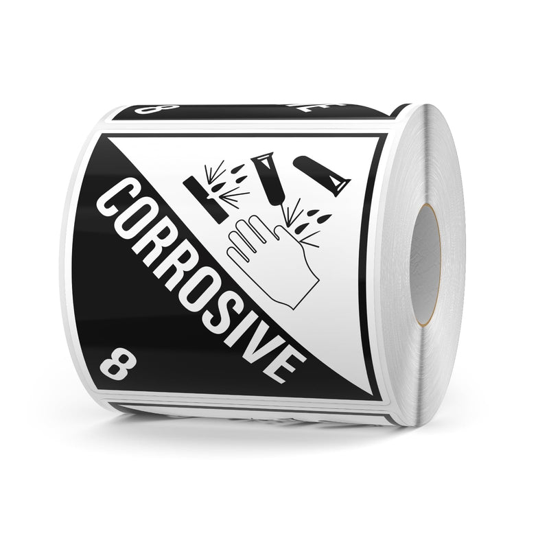500 PCS Hazard Class 8 Corrosive Labels 4 × 4 Inches Vinyl Removable Self Adhesive DOT Hazmat Compliant Stickers Packages Safety Label for Packing Shipping Transportation