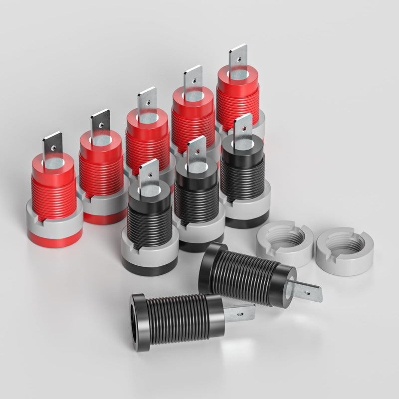 Banana Sockets Panel Mount Sockets Red & Black Pack of 10 | 4mm PA Thread Nickel Plated Copper Plug (9mm/4mm Bore) 32A 600V Twist Lock 10 Stück
