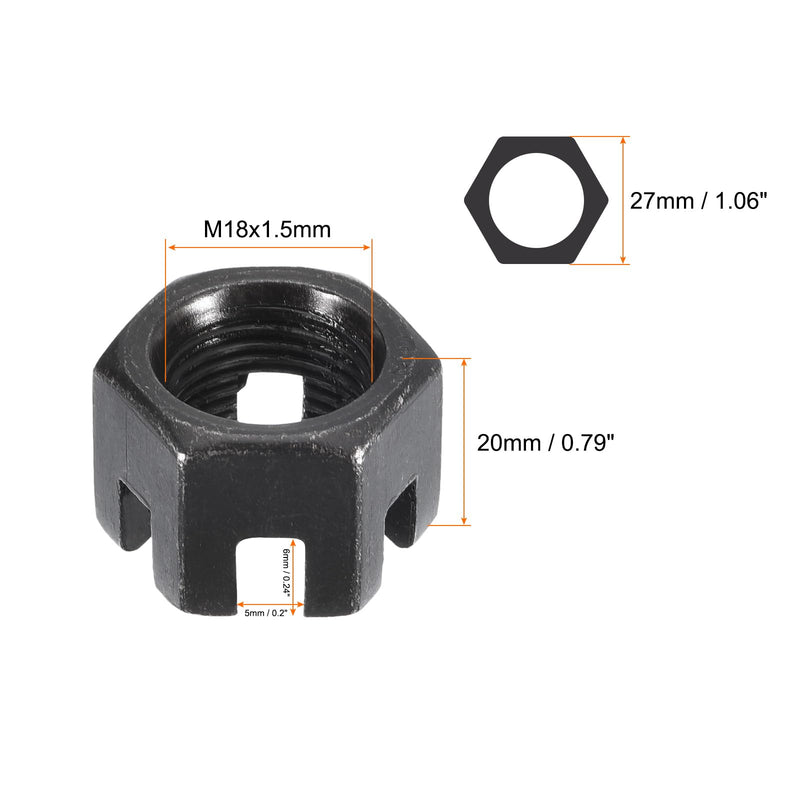 [Australia - AusPower] - Hexagon Slotted Nuts with Fine Thread, M18 x 1.5mm GB58 Carbon Steel Hex Castle Nuts Black - Pack of 5 M18x1.5mm(5pcs) 