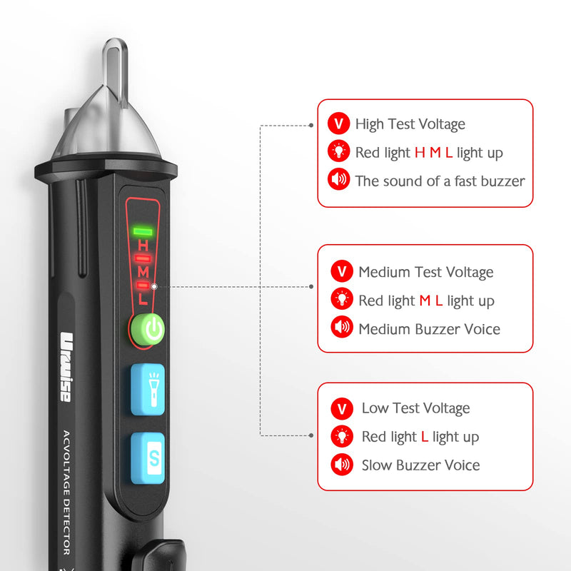 [Australia - AusPower] - 2 PCS AC Non-Contact Voltage Tester Pen, Christmas Light Bulb Tester Tool with Sound & Light Alarm, Electric Tester Pen with Flashligh, Live Wire Detector 12/48V~1000V, Urwise 2024-Upgrade 2 Pcs Black: 2024-Upgrade 