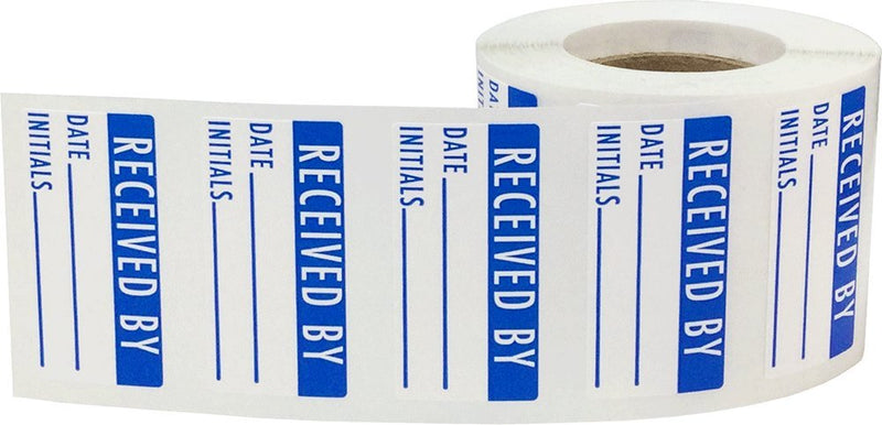 White and Blue Received By Labels, 3/4 x 1 1/2 Inch Adhesive Stickers, 500 Total Labels on a Roll with Write in Date and Initials for Inventory, Receiving, and Tracking – Made in the USA 0.75 x 1.5" Rectangle