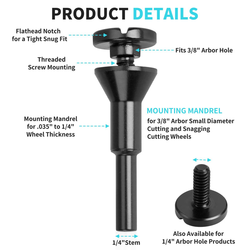 [Australia - AusPower] - Cut-Off Wheel Mounting Mandrel for Type 1 Cutting Wheels 3/8" & 1/4" Arbor 1/4" Shank Stem 2 Pack 2.0 