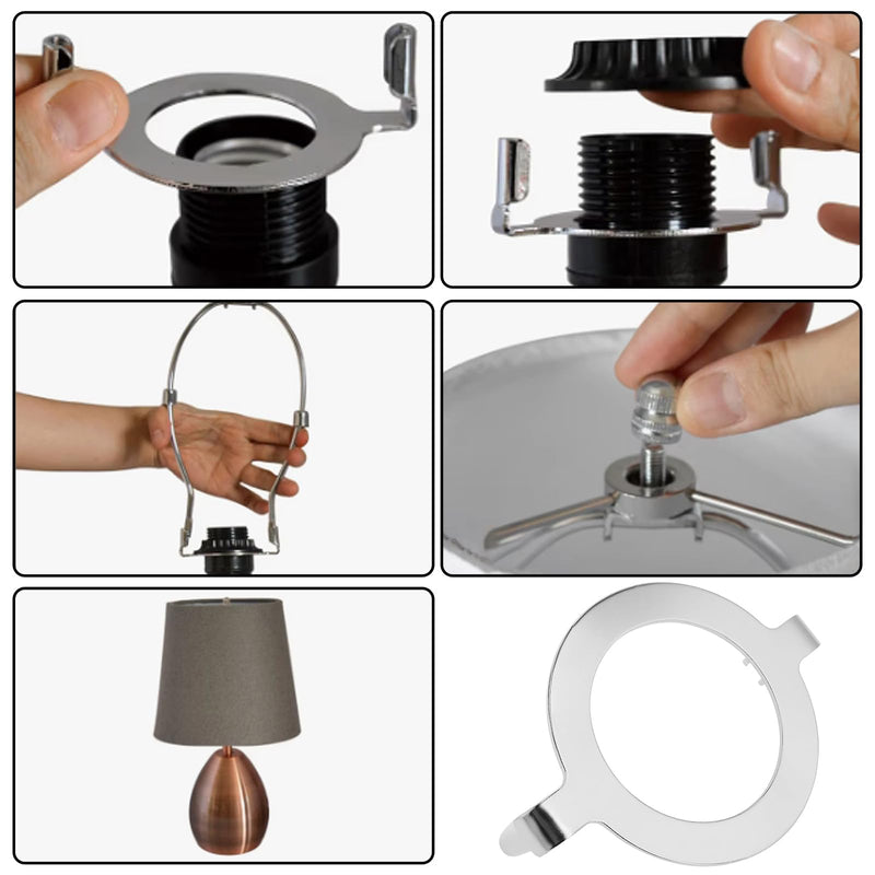 [Australia - AusPower] - Create idea 4PCS Lamp Harp Holder Saddle Adapters Silver 1.65" Compatible with E27 Threaded Base Non-slip Lampshade Adapter Metal Lampshade Holder 