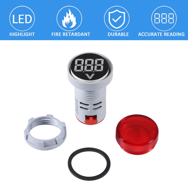 [Australia - AusPower] - 3pcs LED Voltage Meter Indicator AC 60-500V LED Voltmeter Signal Light Digital Display DC Voltage Meter Indicator Round Lamp Tester 3pcs 
