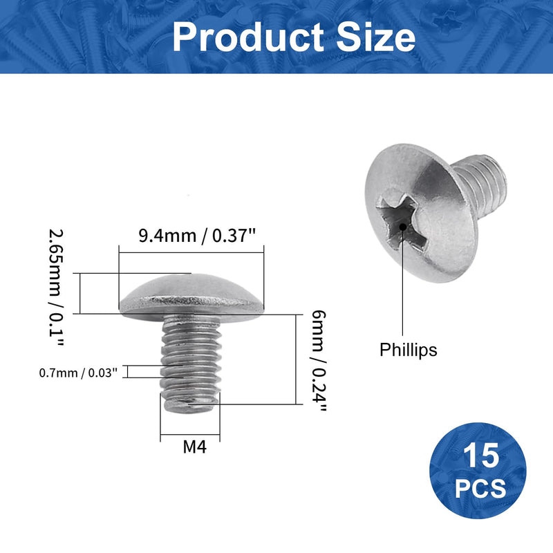 MroMax M4 x 6mm Machine Screws Phillips Cross Truss Head Screw 304 Stainless Steel Fasteners Bolts 15pcs 15