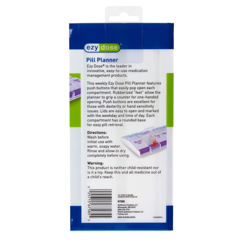 [Australia - AusPower] - EZY DOSE Push Button (7-Day) Pill Case, Medicine Planner, Vitamin Organizer, 2 Times a Day AM/PM, X-Large Compartments, Arthritis Friendly, Clear Lids, Purple and Blue, BPA Free Blue and Purple (Clear Lids) 1 Count (Pack of 1) 
