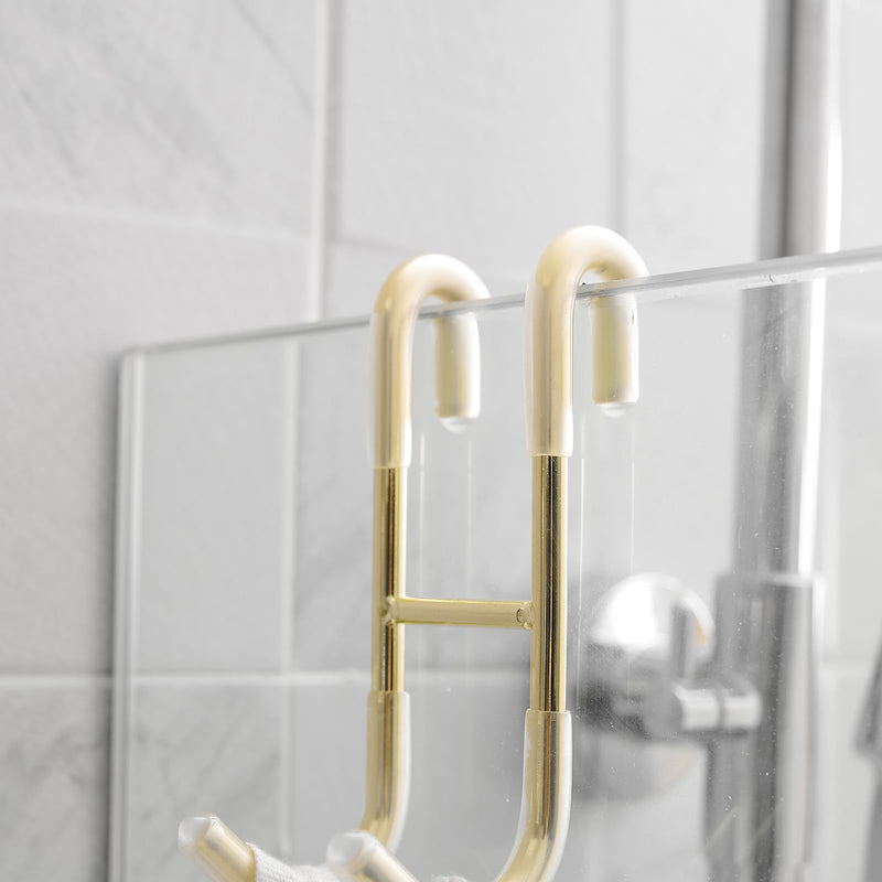 Homevacious Shower Door Hooks, 4 Pack Over Shower Glass Door Hook,SUS 304 Stainless Steel Rack Hooks, Frameless Bathroom Hanger Drilling-Free, Glue-Free Towel Hooks,Brushed Gold Brushed Gold 4 pcs
