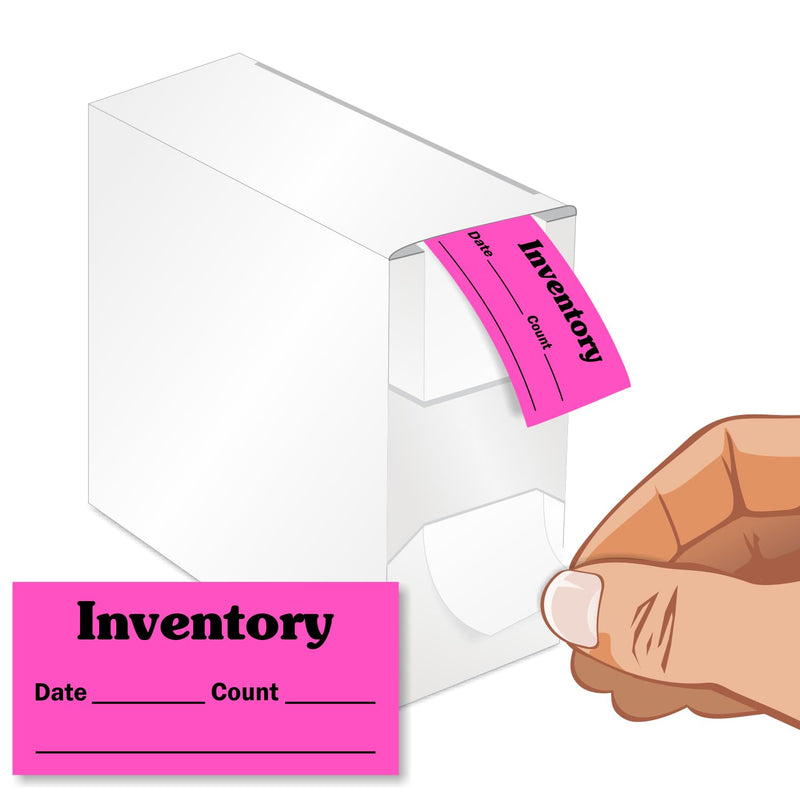 SmartSign Inventory Labels in Dispenser Box - Pack of 1000, Write-On Sections for Date and Count, 2.5" x 1.25", Black on Fluorescent Pink, Paper Stickers with Permanent Adhesive