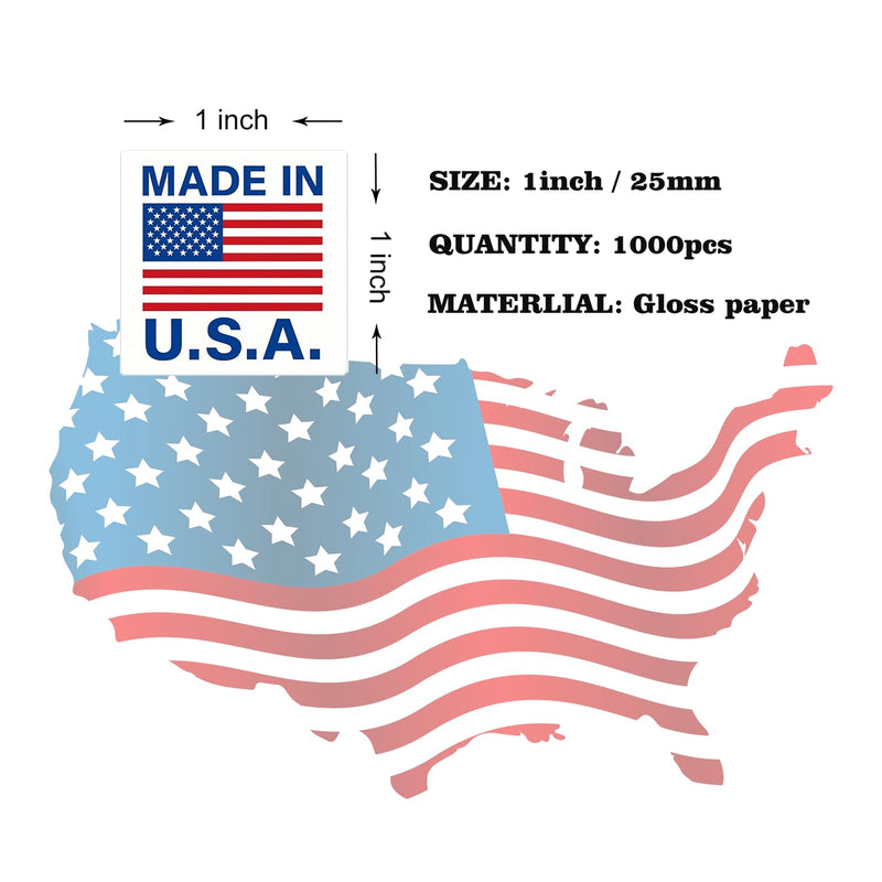 1000pcs Made in USA Pre-Printing Stickers with Flag 1x1 inch Permanent Adhesive Labels - Mysuevin