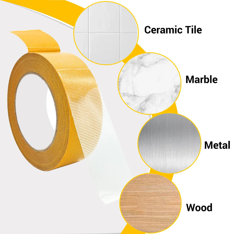 Double Sided Fabric Tape Heavy Duty Mounting Tape 1" x 33FT Resistente Clear Super Sticky Body Tape with Fiberglass Mesh High Tack Strong Adhesive for Fashion Clothes Carpet Arts 1 in x 33 ft