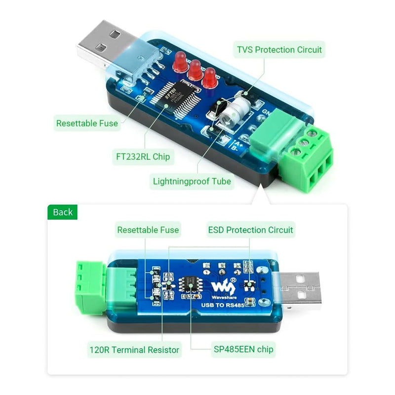 [Australia - AusPower] - CENPEK USB to RS485 Converter with Original CH343G and SP485EEN Built-in Lightning Protection Tube, Resettable Fuse, ESD and TVS Protection Circuits 
