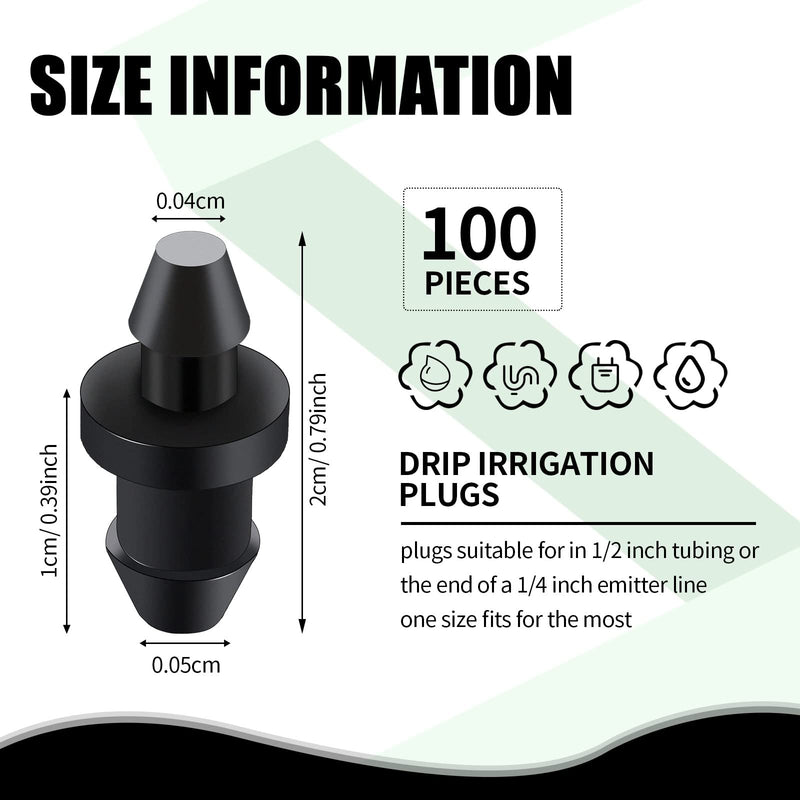 [Australia - AusPower] - Drip Irrigation Plugs Black Irrigation Plugs 1/4 inch Tube End Closure Irrigation Plugs Goof Hole Plugs for Irrigation Dig Home Garden Lawn Pipe Supplies (100 Pieces) 100 