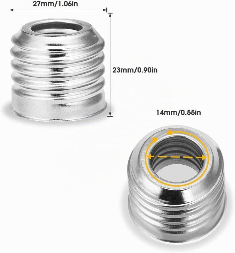 E14 to E27 LED Bulbs Socket Adapter, Lamp Holder Converter, Nickel Plated Iron, Edison Screw Adapter Converter, for LED Lamp, Incandescent Lamp, 230 V, Not Dimmable, Pack of 6 Standard