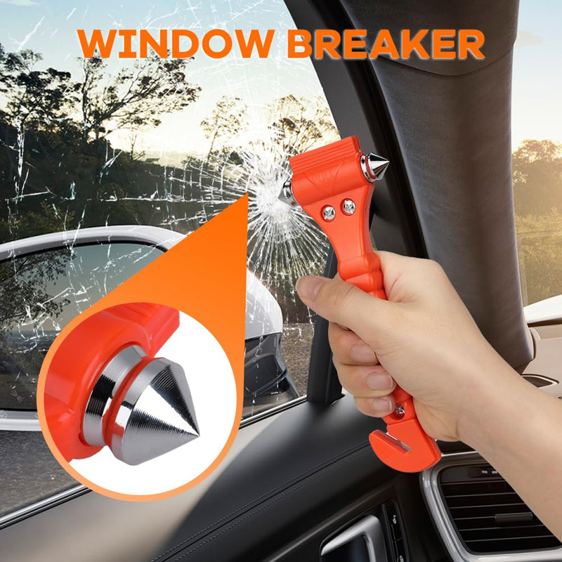 SINSEN Car Safety Hammer, Window Glass Hammer Breaker and Seat Belt Cutter Emergency Escape Tool Auto Car Escape 2-in-1 for Family Rescue & Automotive Escape Tools, Reflective Tape, Set of 4 (T-04) Reflective Red 4 Pack