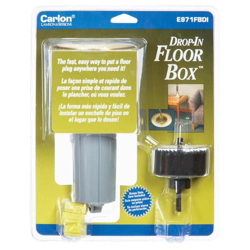 Steel City E971FBDI-2 One-Gang Drop in Floor Box with Hole Saw, 11.8 Cubic Inches, Non-Metallic with Brass Cover, Pre-Wired Single Receptacle