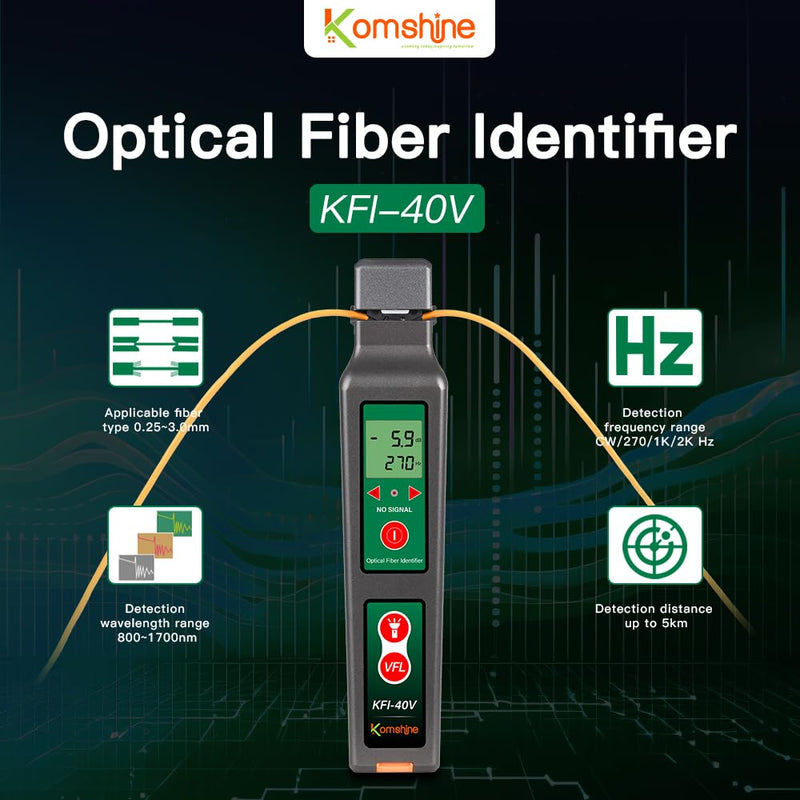 [Australia - AusPower] - Fiber Optical Live Identifier Komshine Classic KFI-40V Identifies Dominant Traffic Direction Indicator Multi in one Chuck 0.25/0.9/2.0/3.0mm FTTH Tool Low False Detection Telecom Maintenance CATV 