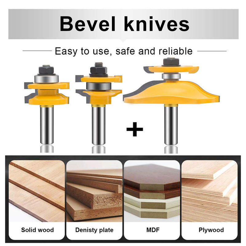 OLETBE Router Bit Set 1/2-Inch Shank, 3 PCS Round Over Raised Panel Ogee Cabinet Door Rail and Stile Router Bits, Woodworking Wood Cutter, Wood Carbide Groove Tongue Milling Tool(Orange) SQ-A
