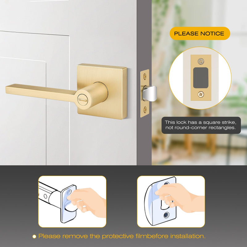 EHOMEWARE 1 Pack Gold Door Handles, Heavy Duty Door Knobs Interior for Bedroom Bathroom, Zinc Alloy Privacy Door Levers Door Handle with Lock, Satin Brass Modern Door Hardware & Locks Privacy Door Lever