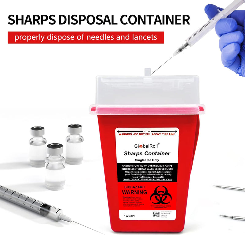 [Australia - AusPower] - Sharps Container 1 Quart, 6 Pack Biohazard Needle Disposal Container Small Syringe Disposal Container, Professional Sharps Disposal Container for Home and Travel Use 
