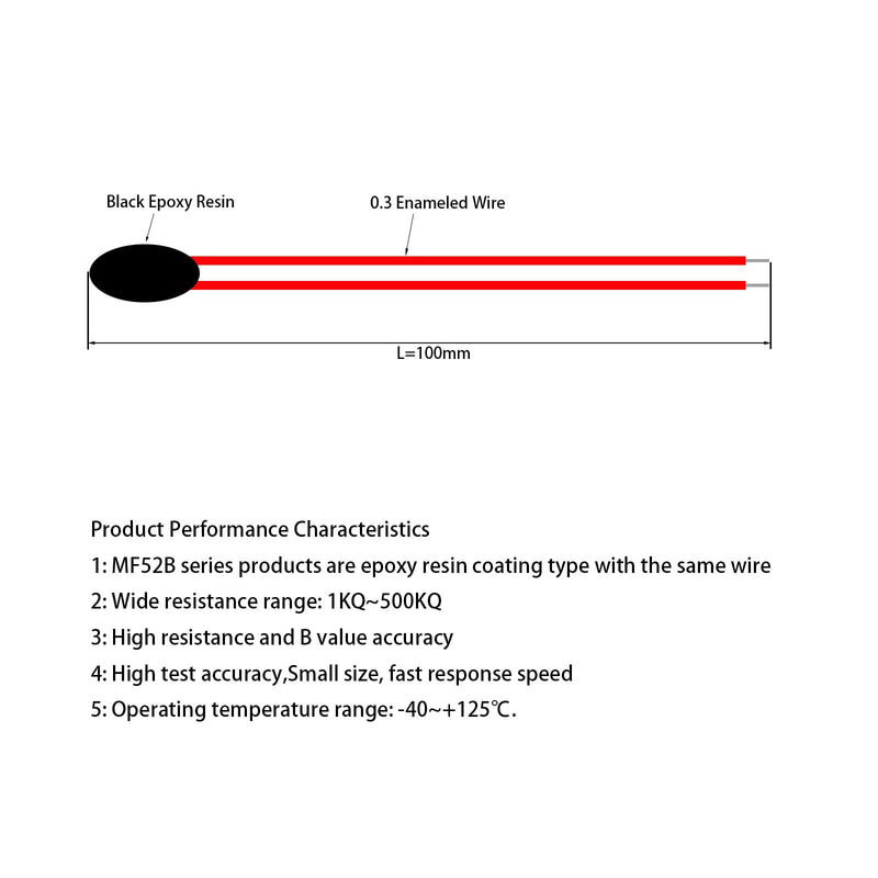[Australia - AusPower] - 10Pcs 10K NTC Thermistor, 10K 3590B 1% NTC Thermistors Resistors Temperature Sensor, 10K Ohm Thermistor MF52B 3950 1% Wire Length 100mm(3.93in), 10Pcs 10K NTC Thermistor 100mm (3.93in), 