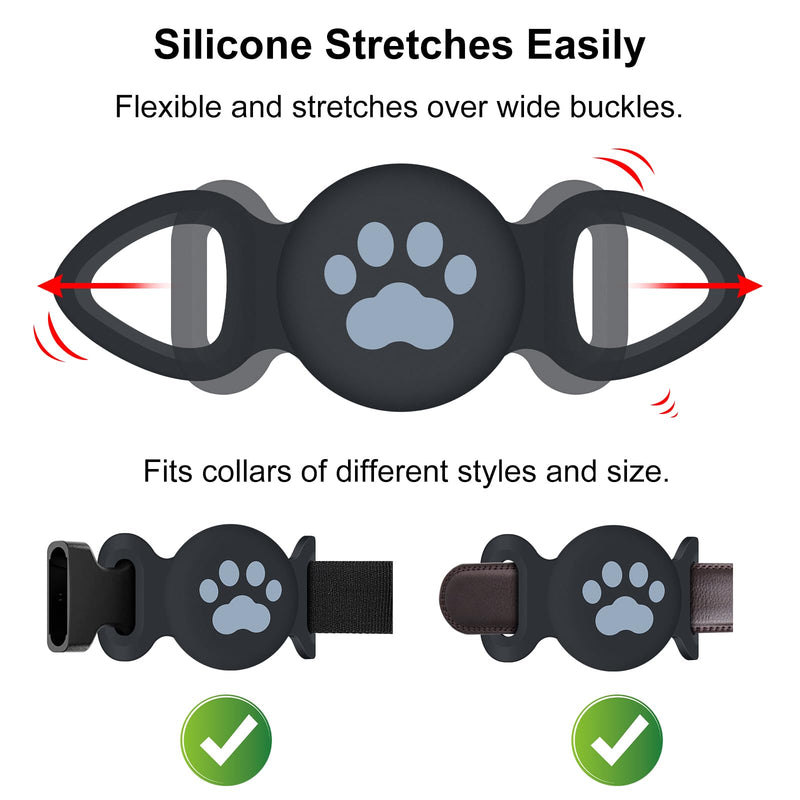 [Australia - AusPower] - Waterproof Airtag Dog Collar Holder (2 Pack), Protective Anti-Lost Airtag Case for GPS Dog Tracker, Silicone Airtag Cat Collar Dog Airtag Holder for Pets(Black/Black) Black/Black 