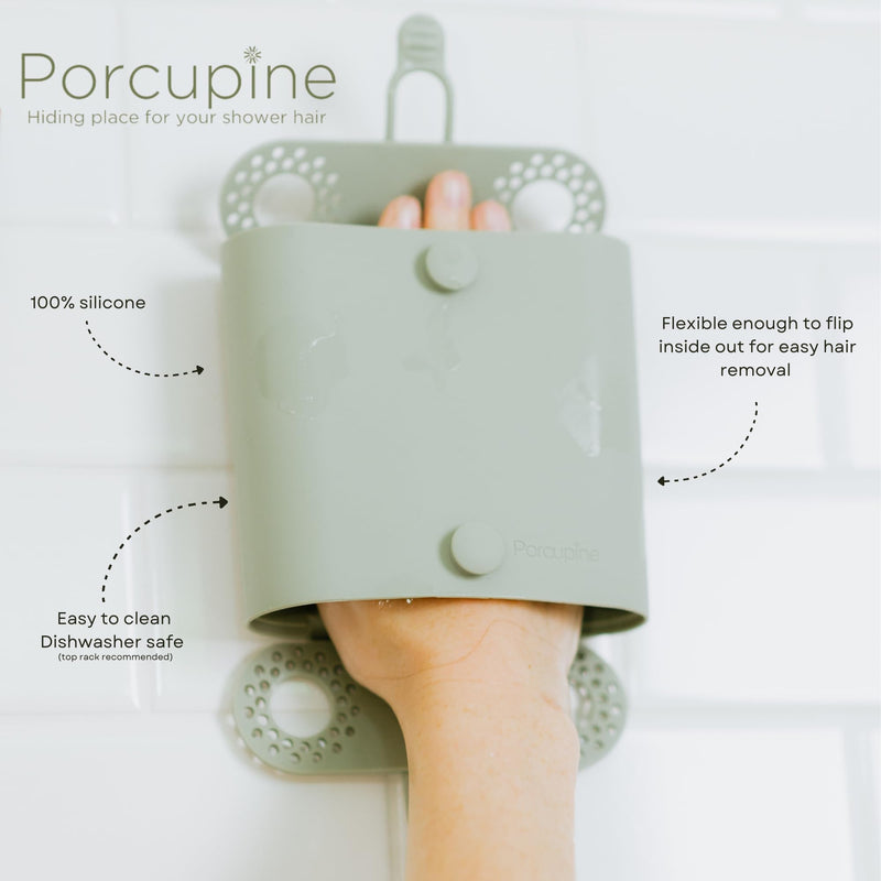 Porcupine Shower Wall Hair Catcher, Modern Silicone Design Collects & Conceals Hair in Bathroom, Prevents Clogged Drains, Reusable, Removable, Easy to Clean, Heavy Duty Hanger Included (Dusty Pink) Dusty Pink