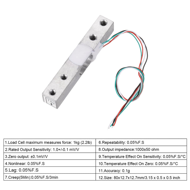 [Australia - AusPower] - QUARKZMAN Digital Load Cell 1 kg + HX711 Module Weighing Sensor 24 Bit Precision A/D Dual Channel for DIY Portable Electronic Kitchen Scale Kit Pack of 4 