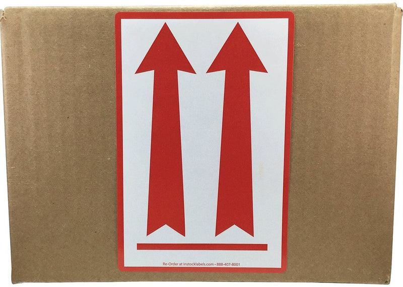 Air Specialty Up Arrow Labels, Red Arrow Orientation Stickers, 4 x 6 Inch Shipping Labels, 500 Adhesive Stickers Per Roll for Handling, Shipping, and Packaging – Made in the USA