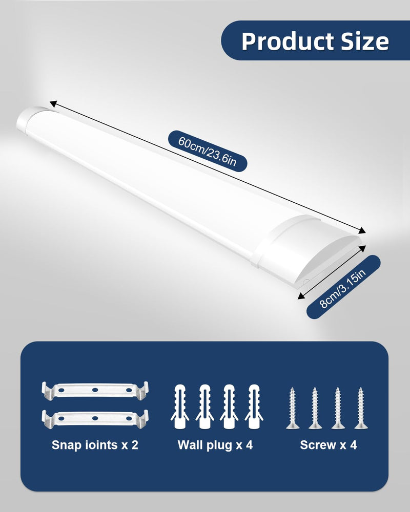 [Australia - AusPower] - Sararoom 2ft Led Shop Light Fixture, 20W LED Tube Light, 2400lm,4000K Neutral White, 60cm 23.6inch LED Garage Closet Light Ceiling Light for Office Home Basement, No Plug, No Ground Wire 2FT 20W 1Pc 