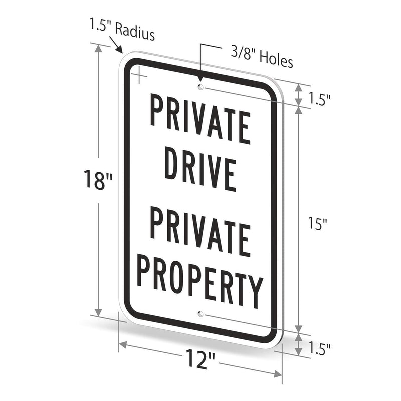 SmartSign "Private Drive - Private Property" Sign | 12" x 18" 3M Engineer Grade Reflective Aluminum Black on White