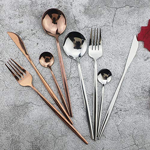 JASHII 24 Pieces 304 Stainless Steel Rose Cutlery Set Home Kitchen Silverware Set, Mirror Polished, Knife/Fork/Spoon, Modern Elegant Silverware Set for Party, Christmas Rose Gold
