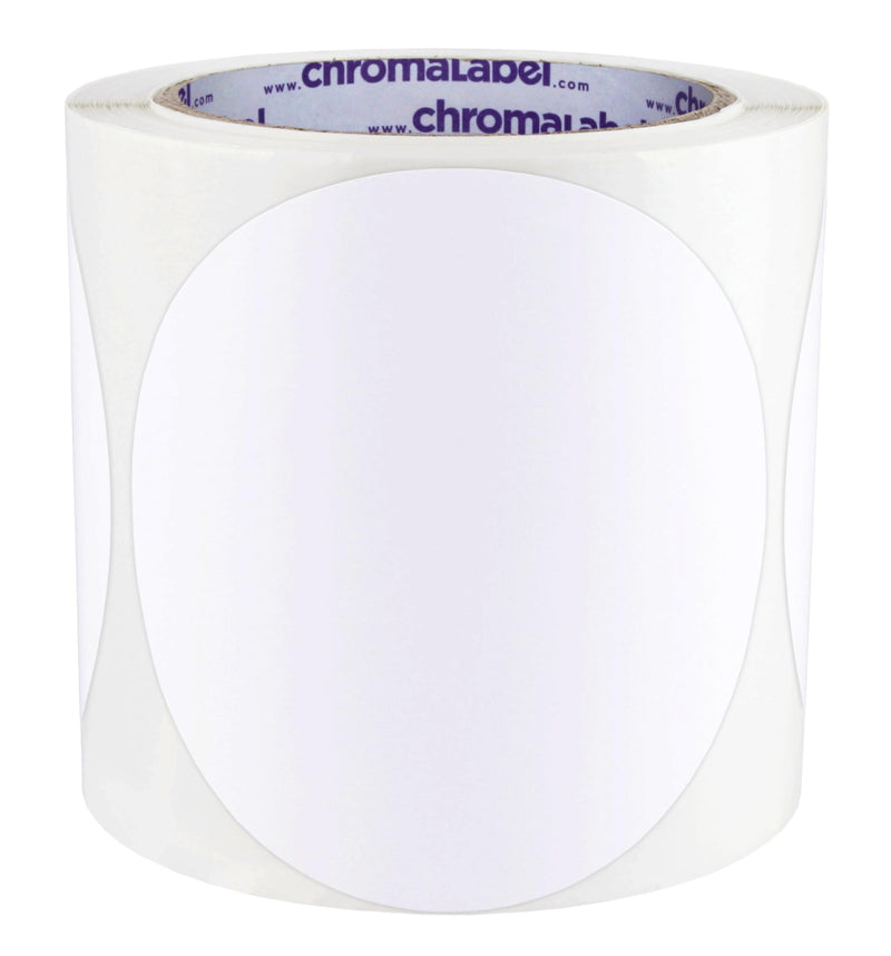 ChromaLabel 4 Inch Round Label Permanent Color Code Dot Stickers, Inventory Labels, 250 per Roll, White