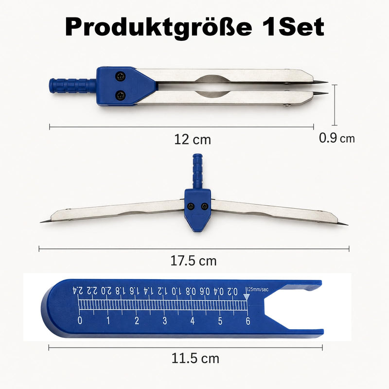 ECG Calliper Made of Metal, Blue, Adjustable Caliper with Ruler, Medical Measuring Tool for Electrocardiogram on Paper & Monitor, 11.5 x 1.7 x 1.4 cm