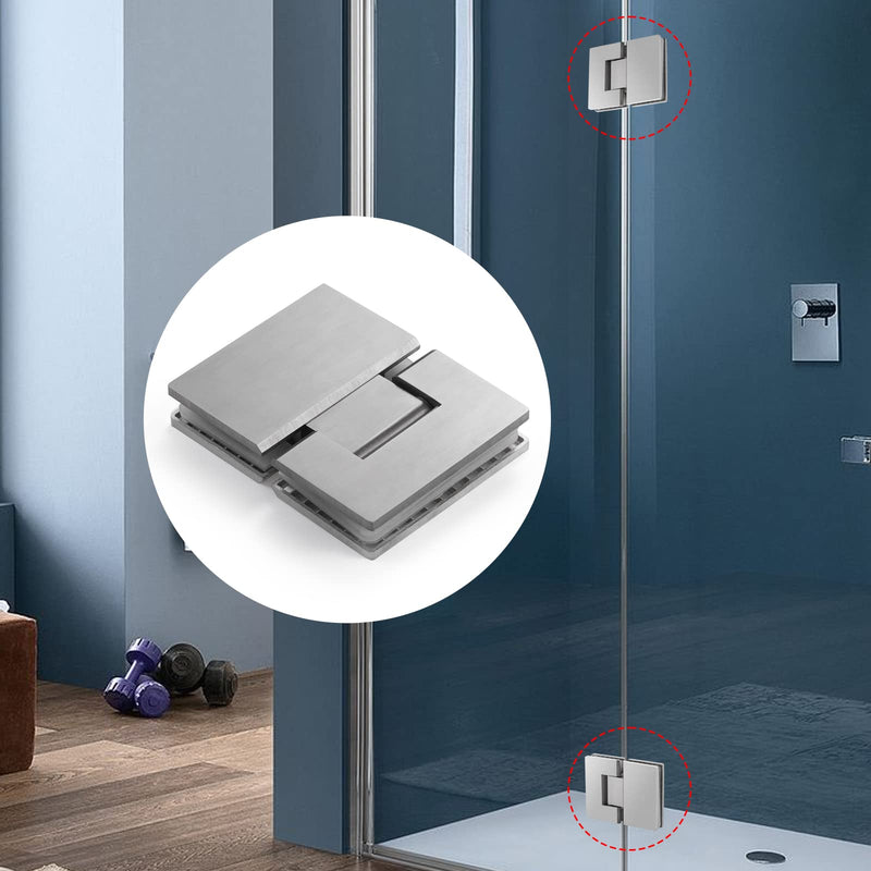 Ranbo 180 Degree Shower Glass Door Hinge, Brushed Nickel, 1 Pack | solid 5mm-thick 304 stainless steel, glass to glass mount, for 5/16"-1/2" (8mm-12mm) thick frameless doors 180-degree glass-to-glass