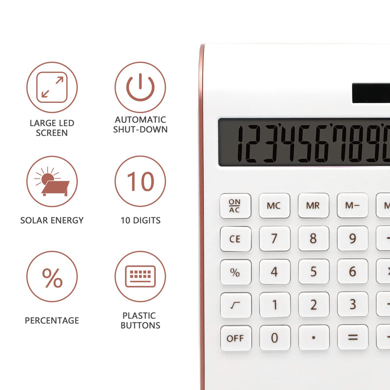 [Australia - AusPower] - Rose Gold Calculator, UPIHO Rose Gold Pink Office Supplies and Accessories, 10 Digits Solar Battery Basic Office Calculator, Desktop Calculator with Large LCD Display, Gifts for Coworkers 