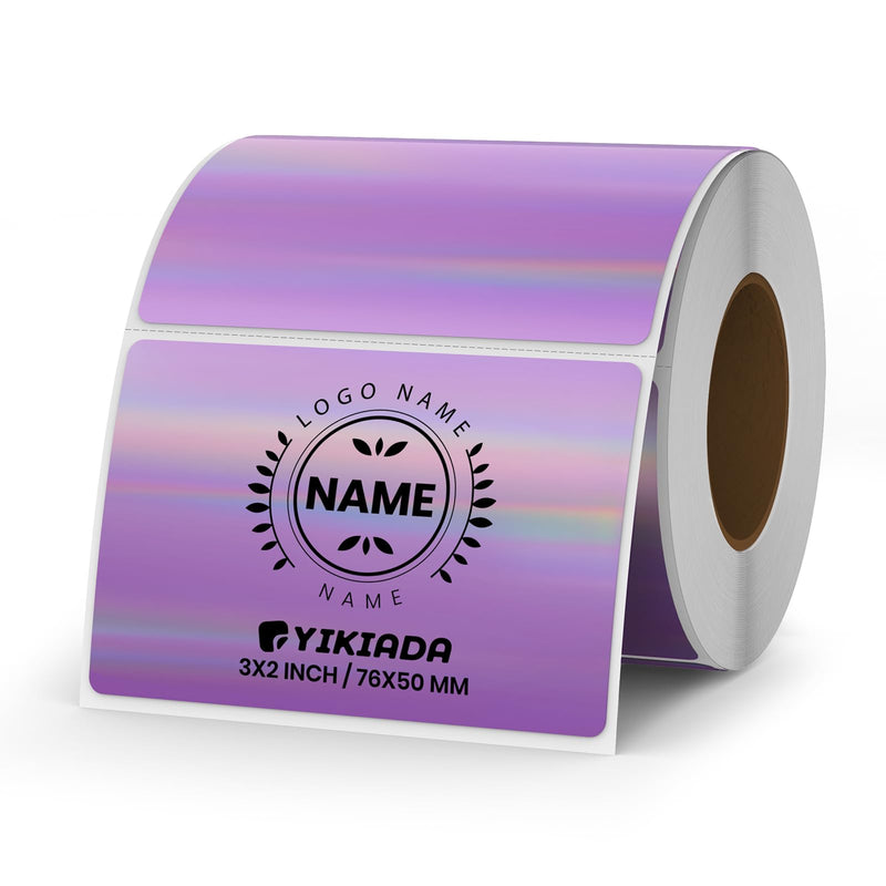 Holographic Thermal Labels Vinyl Purple 2 × 3 Inch Self-Adhesive Laser Direct Printable Address Stickers Roll Waterproof Printer Decals for QR Code DIY Name Tag 200 PCS Holographic Purple