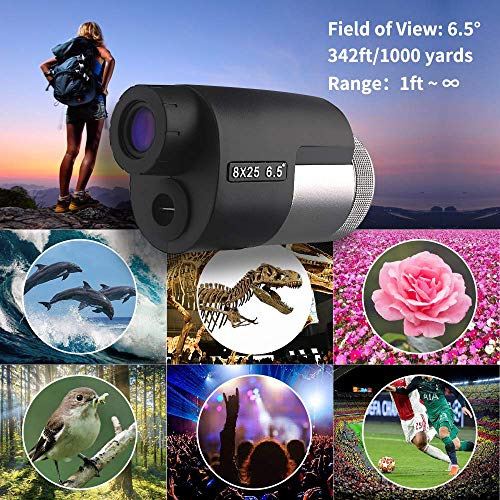 Jizmo 8x25 High Definition Monocular Telescope, Close Focus 1 ft, Fully Multi Coated Optical Lens BAK4 Prism, Mens Gift Wide View Monocular for Bird Watching Travel Sports Events