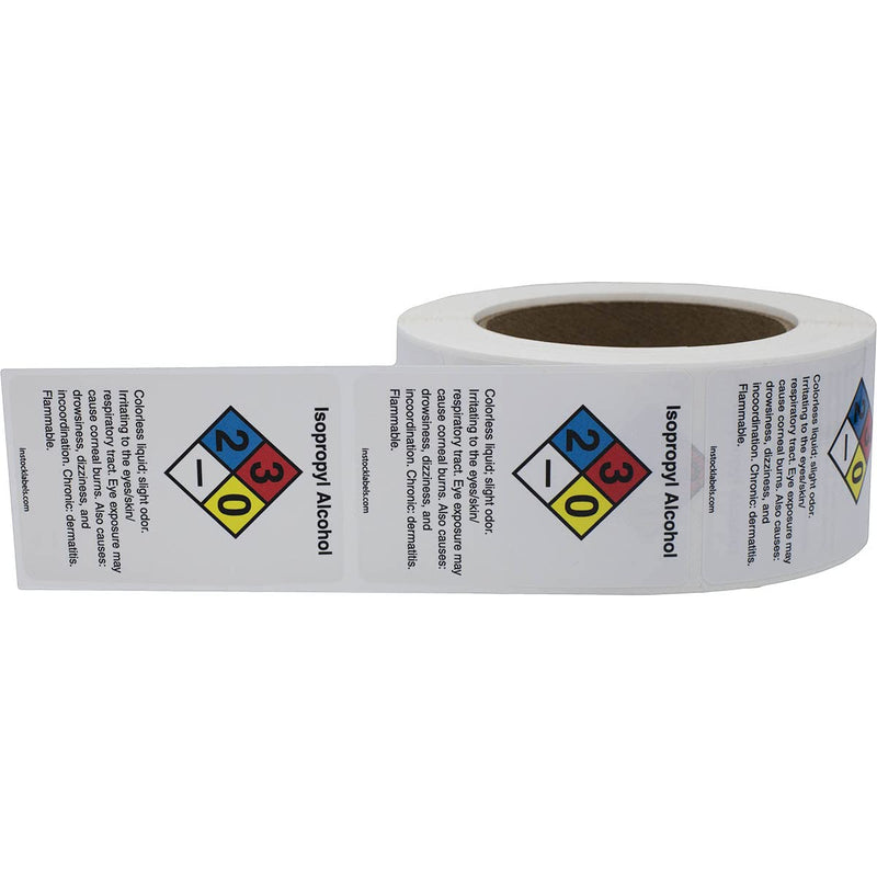 Isopropyl Alcohol Chemical NFPA Labels, 2 x 3 Inch Rectangles, 500 Total Labels per Roll
