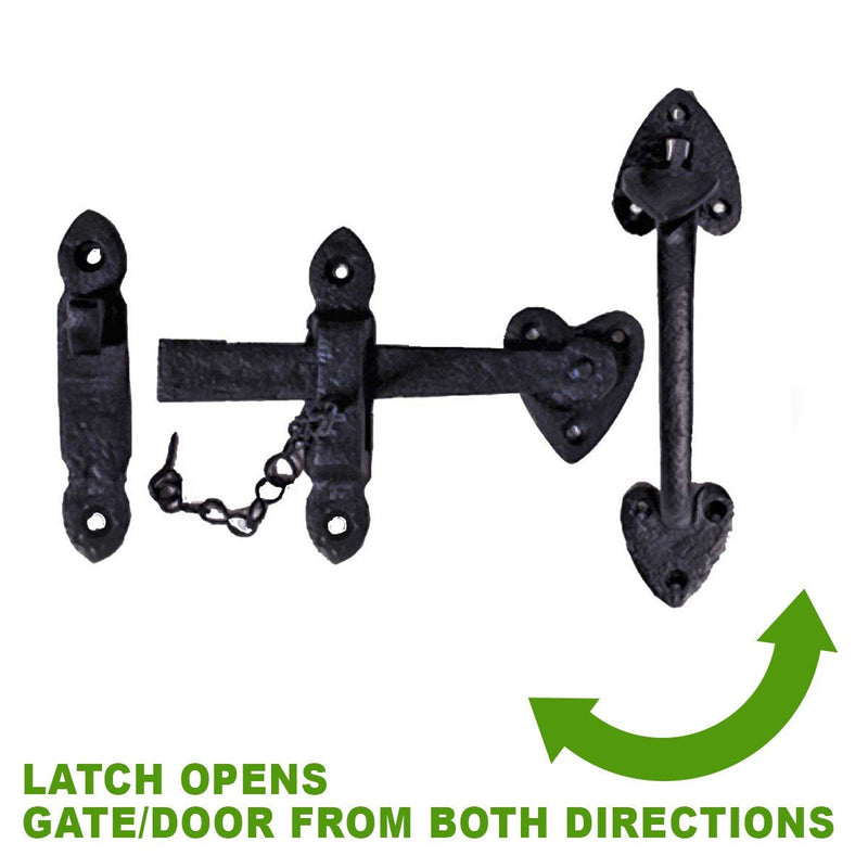 Renovators Supply Bathroom Door Lock Latch 8 in. Black Iron Lock Heart Thumb Gate Latch with Mounting Hardware Pack of 1 Black 6.75"