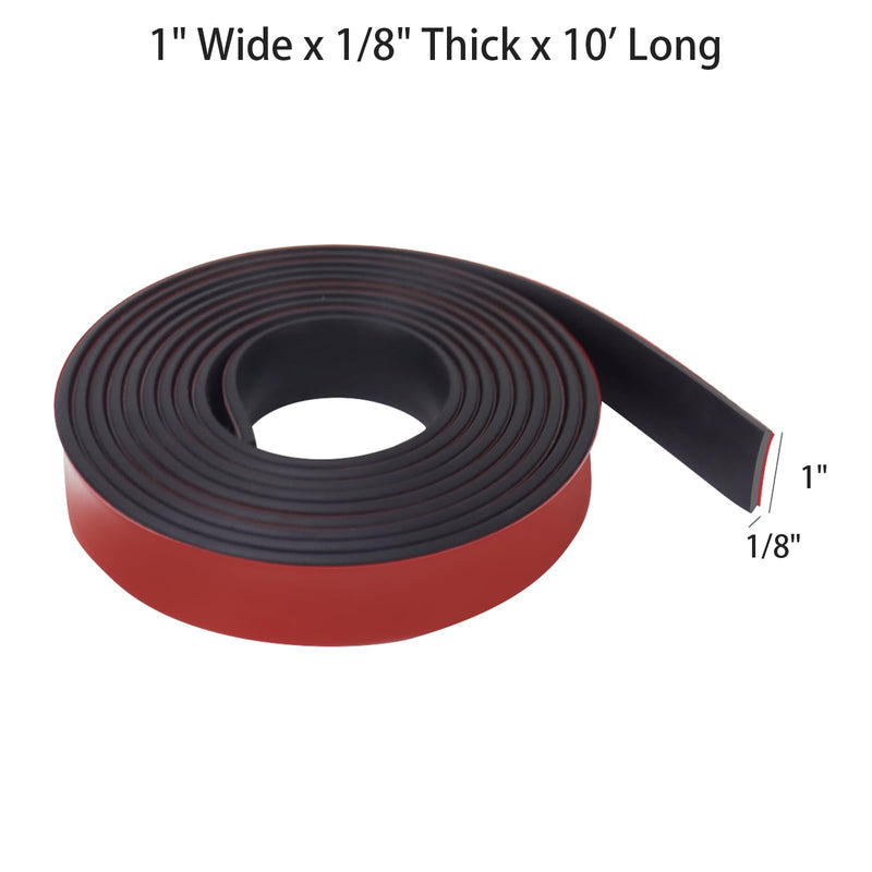 Rubber Strips with Adhesive Backing 1 in x 1/8 in x 10 FT Neoprene Gaskets and Seals, Rubber Sheets, Rolls & Strips for Gaskets Pads Seals Crafts Protection 1In x 1/8In x 10Ft Backing Adhesive