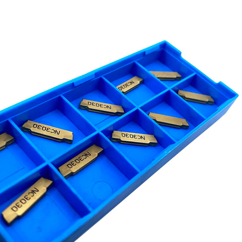[Australia - AusPower] - GBJ MGMN200-G 10pcs Tin Coated Carbide Grooving Inserts 2mm Wide Grooving Carbide Inserts Lathe Cutters for MGEHR/MGIVR Lathe Grooving Cut-Off Tool 10pcs MGMN200-G 