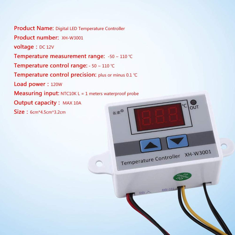[Australia - AusPower] - Digital Temperature Controller, High Power 120W DC12V Temperature Control Switch, 10A Thermostat Controller with Probe, -50 to 110°C, for RV, Car, Industrial, Lab, and Home Use 