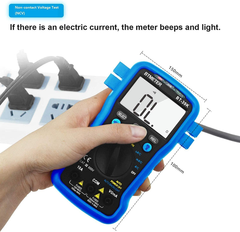[Australia - AusPower] - BTMETER BT-39K Multimeter with Case, 4000 Count Volt Ohm Amp Meter Autoranging DMM for AC/DC Current, Voltage, Resistance Frequency Tester, with NCV, Audible Continuity, Diode, Auto Backlight Meter BT-39K w/o Temperature Test (Blue) 
