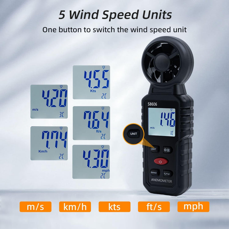 [Australia - AusPower] - Mcbazel 3 in 1 Handheld Digital Anemometer Wind Gauge Wind Gauge for Measuring Wind Speed Temperature Windchill for HAVC Drone Sailing Fishing 
