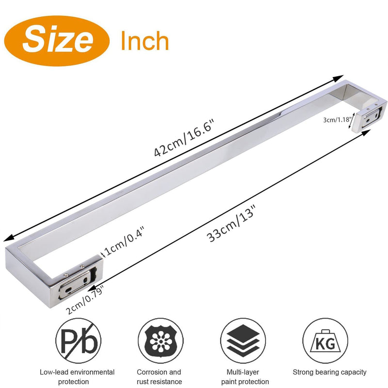 TocTen Bath Towel Rack - Square Base Thicken SUS304 Stainless Steel Towel Bar for Bathroom, Bathroom Bar Accessories Towel Rod Heavy Duty Wall Mounted Towel Holder (Polish Chrome, 16 Inch) Polish Chrome
