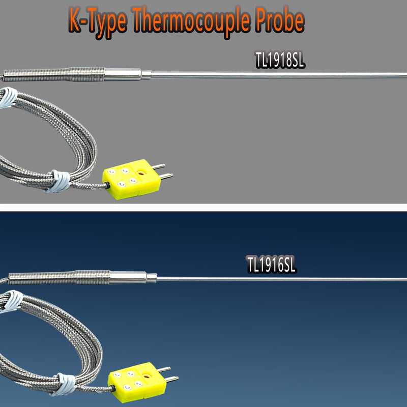 [Australia - AusPower] - 2 Pack TL1918SL TL1916SL K-Type Thermocouple Probe Large Probe 11.9“-0.13” Small Probe 11.9“/0.06”Measuring Range 40°F-1100°F Cable 40" 